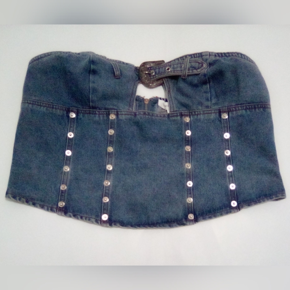 Cherry Mellow Y2K Denim Embellished Corset With Belt Size XL